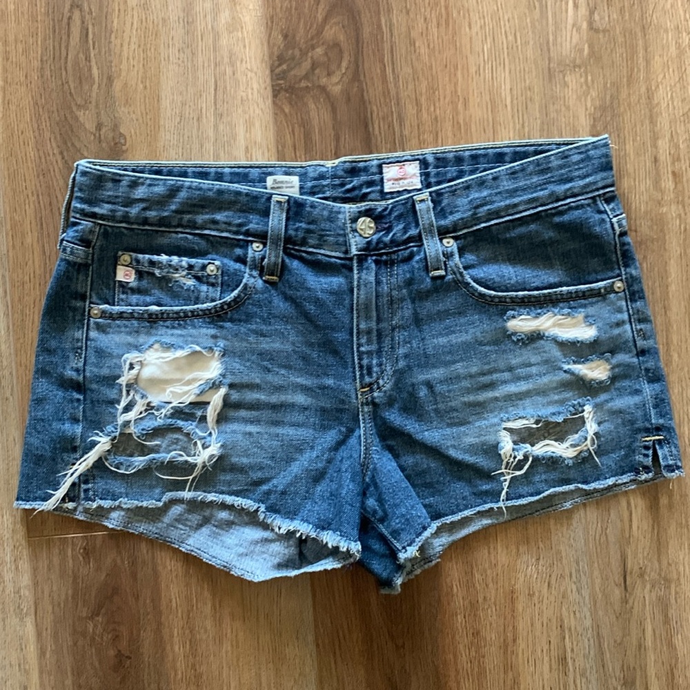 AG Adriano Goldschmied Blue Distressed Jean Shorts